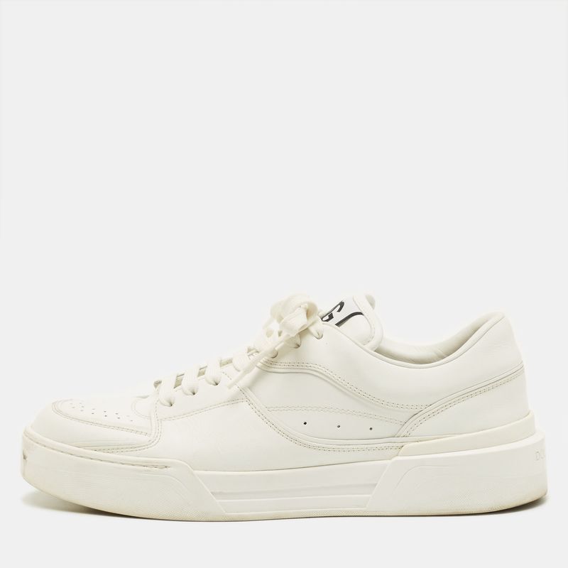 Dolce & Gabbana Portofino Size 43.5 White Leather Low Top Sneakers
